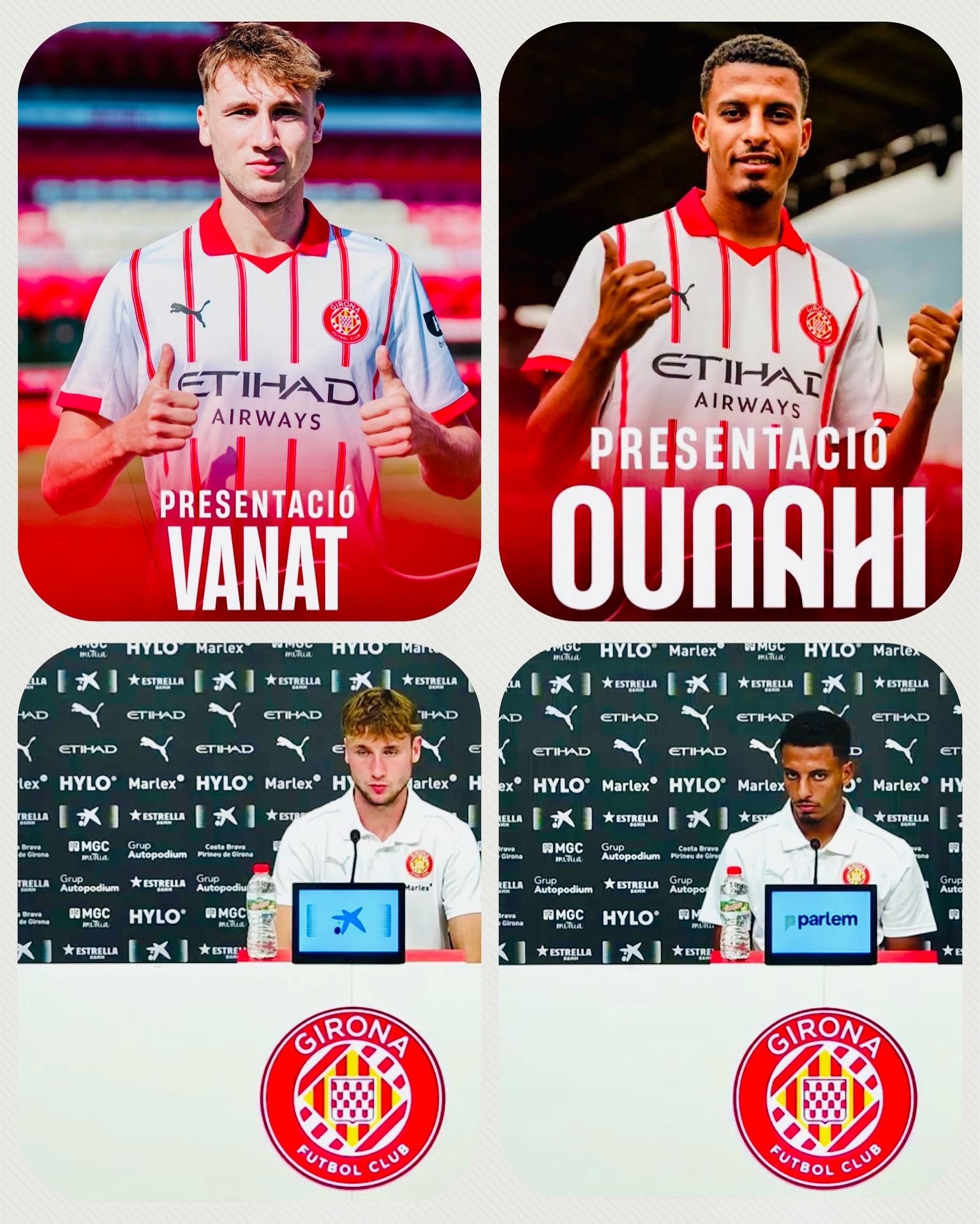 Girona Fútbol Club - Rueda de prensa presentación jugadores (interpretación consecutiva: francés, ucraniano, catalán, castellano) Vanat + Ounahi